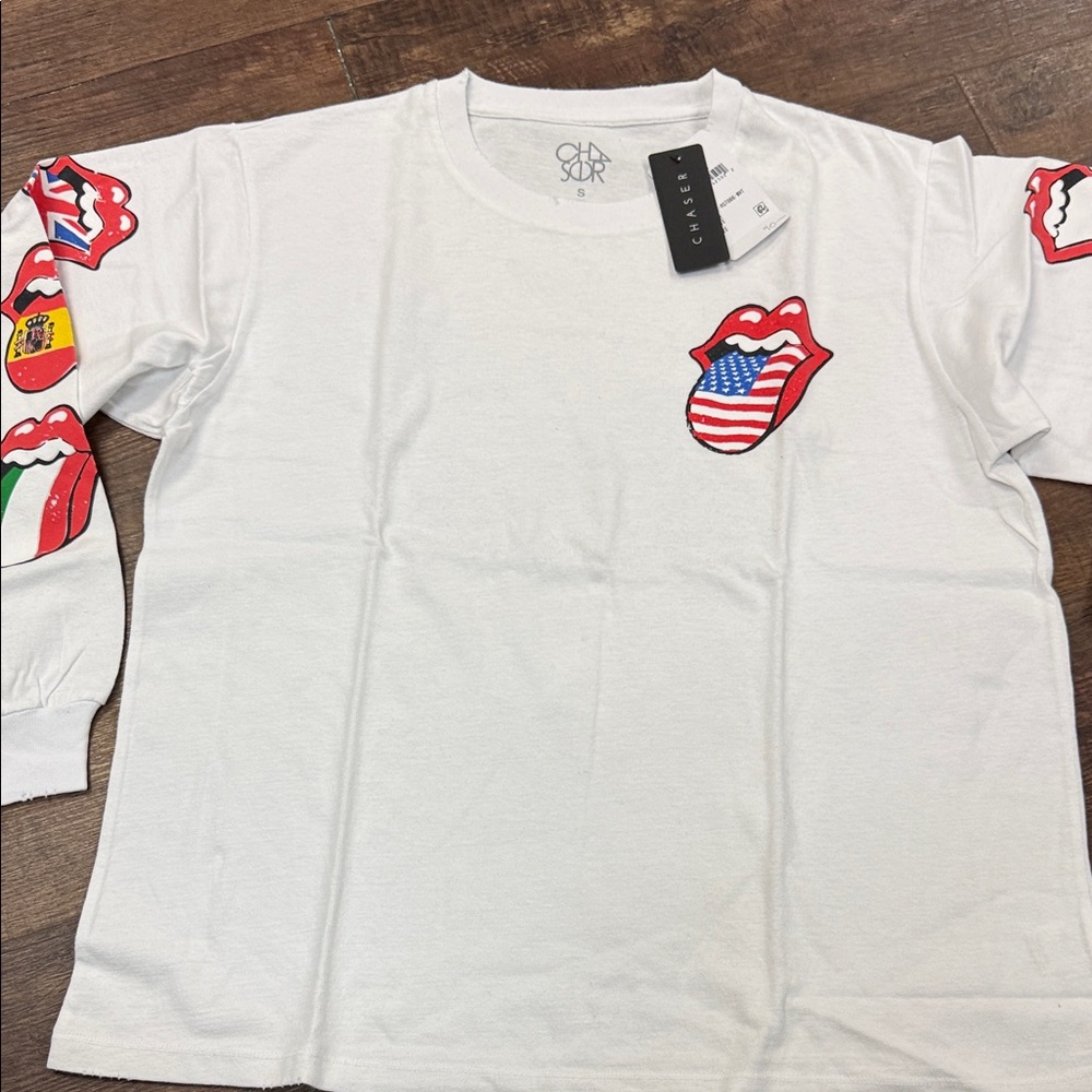 Chaser White Long Sleeve with Flag Graphics